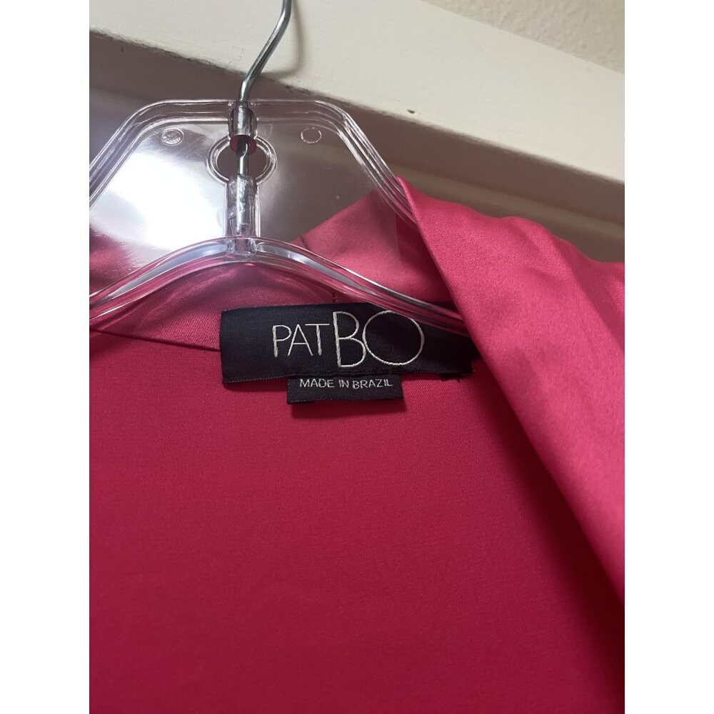 PatBO Hi-Low Maxi Wrap Dress Womens 2 Pink Satin Long Sleeve Ruffle Party - Picture 3 of 6